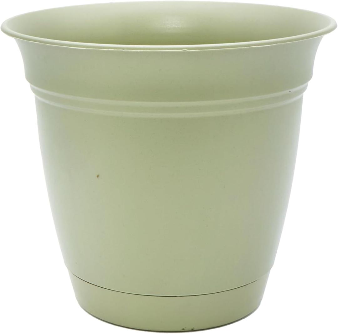 The HC Companies Eclipse Round Planter with Saucer - Outdoor & Indoor Plant Pot with Drainage Holes - Lightweight, UV-Resistant Plastic Pots for Plants, Flowers & Herbs (10" Seafoam, Pack of 1)