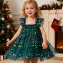 Toddler Girl Christmas Tutu Dress Gilding Printed Sleeveless Layered Tulle Outfit 2-5T (Green)