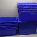 Akro-Mils 39170 Industrial Plastic Storage Tote with Hinged Attached Lid, (21-Inch L by 15-Inch W by 17-Inch H), Blue, (3-Pack)