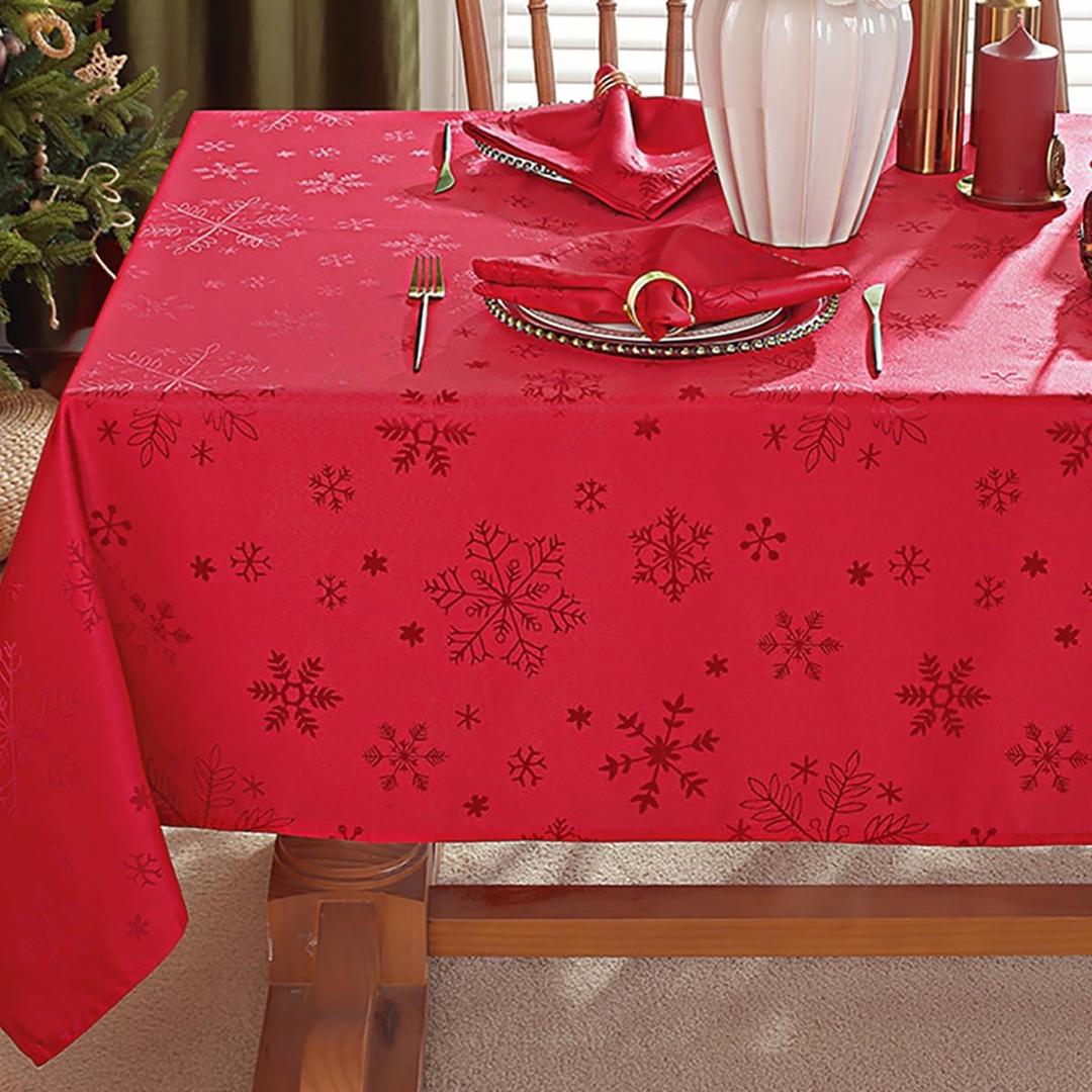 MATIRUG Christmas Tablecloth Rectangle 52x70 Inch,Waterproof Wrinkle Free Red Snowflake Jacquard Fabric Table Cloth for Xmas Winter Holiday New Year