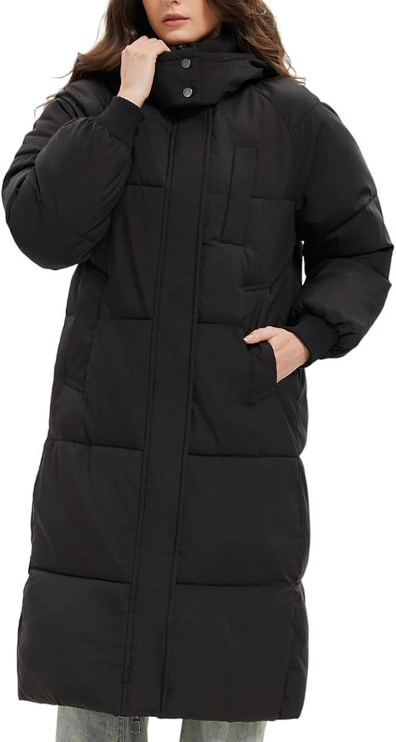 Long Puffer Jacket for Women,2024 Thickened Winter Coat Hooded with Deep Pockets, Ladies Warm Winter Jacket (Medium, Black)