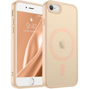 SUPFINE Magnetic for iPhone SE Case 2022 (3rd)/2020 (2nd), iPhone 8 Case (Compatible with MagSafe) (Military Grade Drop Protection) Slim Translucent Matte Phone Case, Sand Pink
