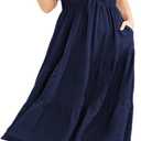 Eytino Womens Plus Size Summer Dress Short Sleeve Sweetheart Neck Ruffle Tiered Maxi Long Dresses(1X-5X) (B Blue) 
5X Blue