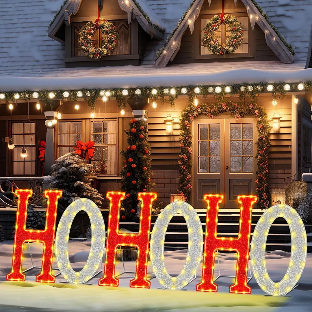 Tuanse Christmas Sign Outdoor Decorations Light Up Christmas Yard Sign 24' Tall LED Xmas Metal Letters with Light Display 100 Warm White Lights for Holiday Outdoor Lawn Garden Decor (Hohoho)