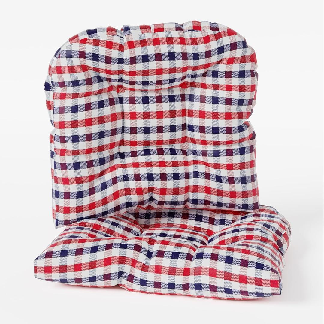 Klear Vu Gripper Overstuffed Universal Non-Slip Dining Chair Cushions for Kitchen Decor or Office Use, U-Shaped Skid-Proof Seat Pad, 15x15 Inches, 2 Count (Pack of 1), Gingham Red White Blue