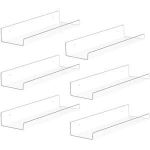 YFEEN Acrylic Wall Shelf -3 Size&2Color (Clear- 6P, 3.9X15 inches)
