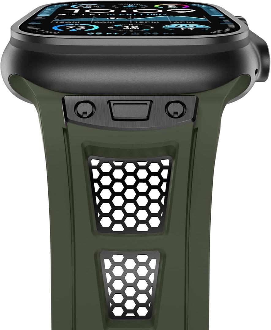 NewWays for Apple Watch Ultra 2 Band 49mm Series 10 46mm 45mm 44mm for Men, Hexagonal Titanium Mesh Wide Sport Liquid Silicone Rubber Band for Apple Watch Band iWatch Ultra Luxury Design