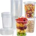 Jaluxing [42 Sets - 32 oz. Plastic Deli Food Storage Soup Togo Containers With Airtight Lids Clear Disposable Takeout Quart Container (Formerly FULING)
