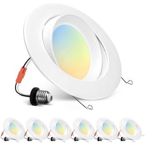Wembanma 6 inch Retrofit Gimbal LED Recessed Lighting 360° Rotatable Swivel Lights Adjustable Eyeball Downlight Dimmable 5CCT Selectable 2700K-6000K, 1700LM, 15W Retrofit Can Lights, White 6 Pack