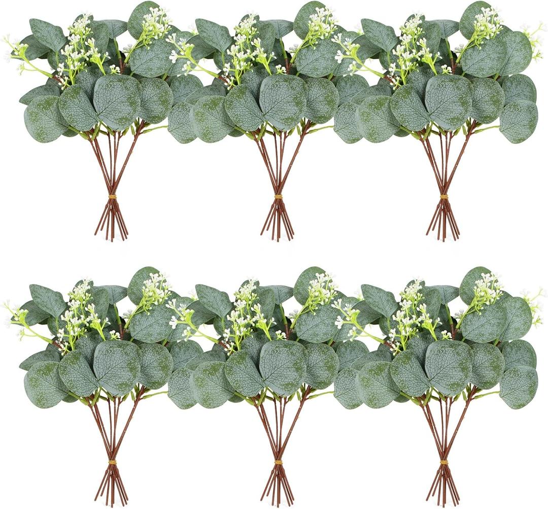 ZeKonan 40 Pieces of Artificial Greening Eucalyptus Stem Artificial White Seeds Plant Suitable for Family Wedding Vase Center Bouquet Flower Arrangement