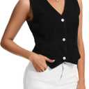 Womens Denim Vest Sleeveless V Neck Button Down Jean Jacket Y2K Summer Crop Tops (Medium, Black)