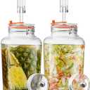 1 Gallon Fermentation Jars, 2 Pack Glass Fermentation Kit with Airlocks & Weights, Wide Mouth Fermenting Jars for Sauerkraut, Kimchi, Pickles, Mead & More