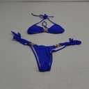 SOLY HUX Women's Bathing Suit Ring Linked High Cut String Bikini Set Tie Side Thong Two Piece Swimsuit (Medium, Plain Royal Blue)