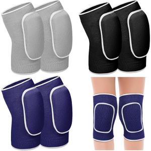 Hungdao 3 Pairs Volleyball Knee Pads for Kids Soft Breathable Brace Non Slip Padded Sponge Knee Support for Girls Boys Dance, Football, Skating, Running, Youth Sports (Small, Black, Blue, Gray)
