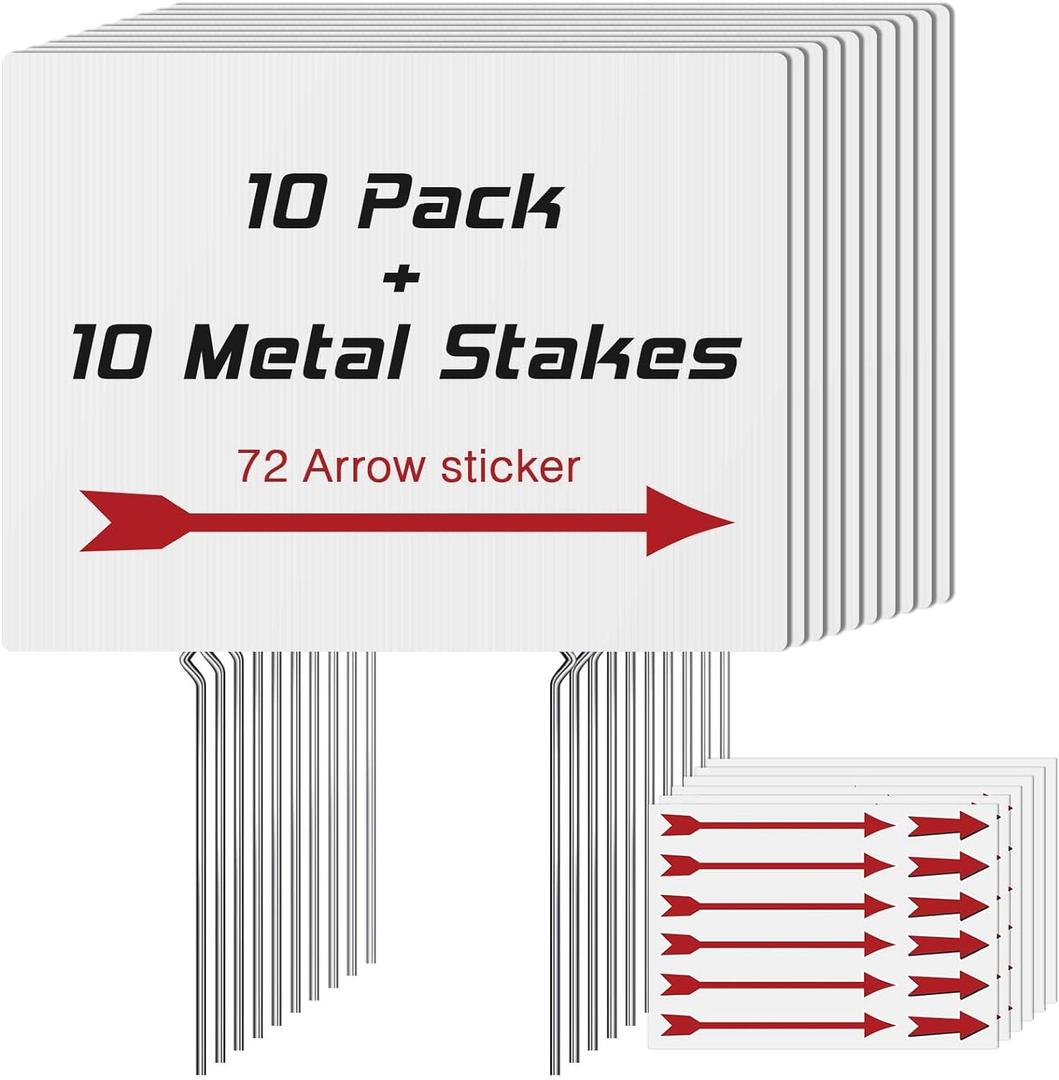 10 Pack Blank Yard Signs with Stakes,Yard Sale Signs with Arrow Stickers, 17" x 13" Blank Corrugated Plastic Yard Lawn Signs for Party Decorations