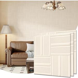 Velvet 3d wall panels for Interior wall Decor peel and stick, Soundproof Geometric Textured 3d Wall Panels for Living Room, Bedroom, TV Background Cream White 17.7" x 17.7", Cover 26.15 Sq.Ft