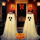 Jetec 2 Set 40 Inch Halloween Spooky Ghost Candy Holder Bowl with String Light Easy Assemble Ghost Grimace DIY Decoration Candy Installation Corridor for Front Porch Yard Trick or Treat Party Supplies