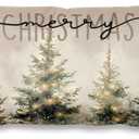 5 x Rustic Merry Christmas Tree Pillow Covers, Farmhouse Christmas Decor, Xmas Tree Forest Winter Holiday Lumbar Pillow Covers for Home Living Room Bedroom Sofa Couch,20x12 Inch,BB117 (27 Color)