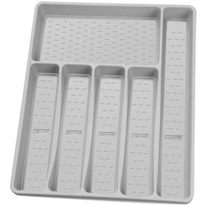 CherHome Silverware Organizer with Cutlery Icons，Silverware Tray for Kitchen Drawer，Plastic Flatware Tableware Cultery Drawer Organizer Utensil Organizer with Non-slip TPR Linings，6-Compartment，Grey