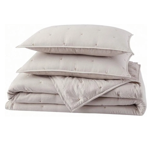 BOURINA Embroidery Quilt Set 3-Piece Oversized King Quilt Set Pre-Washed Microfiber Ultra Soft Lightweight Star Embroidery Bedspread Coverlet Set, Beige