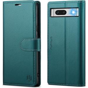 FLIPALM Wallet Case for Google Pixel 8a, RFID Blocking Credit Card Holder, PU Leather Folio Flip Kickstand Protective Shockproof Cover for Pixel 8a (Blue-Green)