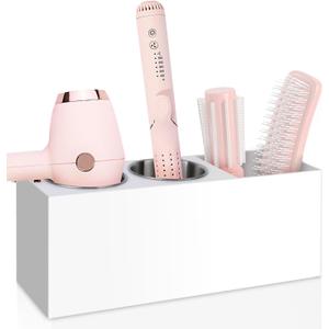 Bollmisde Hair Tool Organizer, Hair Dryer Holder with Heatproof Steel Cups, Acrylic Vanity Organizer for Curling Iron, Flat Iron & Hair Brushes, Perfect for Bathroom (White, Standard)