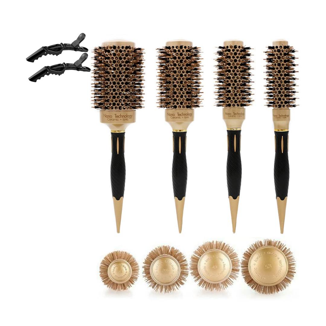 Round Brush Set for Blow Drying, Professional Women's Hair Styling Brushes - Thermal Durable Aluminum Barrel Round Curling Brushes with Boar Bristles, 4 Count