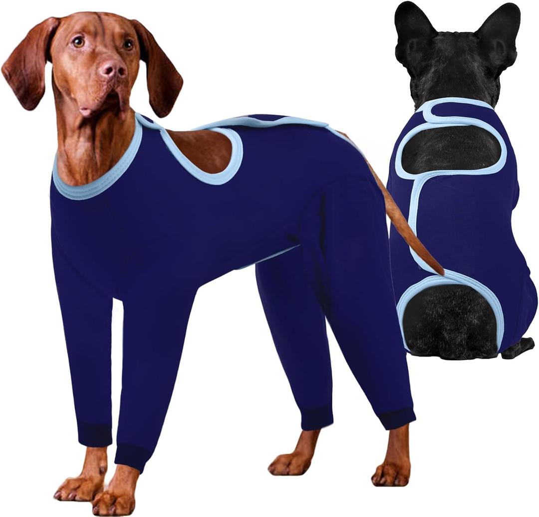 IDOMIK Dog Recovery Suit After Surgery,Long Sleeve Dog Surgical Onesie for Surgery,Soft Breathable Pet Pajamas Anti Shedding,Adjustable Bodysuit Prevent Licking Wound,Cone Collar Alternative,Blue,L (L(Chest Girth:20.9"-25.2"))