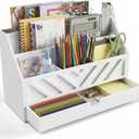 SRIWATANA White Mail Organizer Countertop, 5 Slots Mail Holder with Drawer, Office Desk Organizer, Letter Sorter File Bill Holder Paper Storage for Home Office School