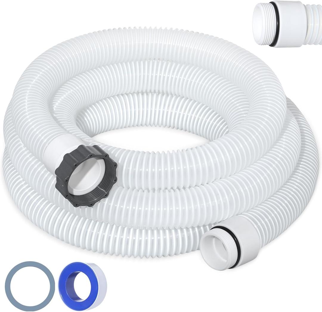 1.5" 15ft EVA Pool Professional Hose with External Male Threads for Above Ground Pools Pump Replacement Hose Pool Supply for Cleaner Kit Heavy Duty Hoses Filter Connection Hoses(White)