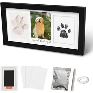 Paw Print Frame Kit, Cat/Dog Paw Print Kit, Dog Nose Print Kit, Soft Pawprint Clay&Clean Touch Ink Pad,Pet Paw Print Impression Kit with Customization Tool,Wooden Pet Memorial Frame, Black