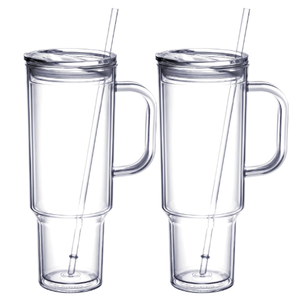 MEWAY 40 oz Acrylic Tumbler with Handle and Straw Lid Double Wall Vacuum Reusable plastic Water Bottle Travel Mug Cup Classic Tumblers Cupholder Friendly (2 Pack)