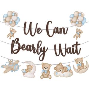 Pre-Strung We Can Bearly Wait Banner for We Can Bearly Wait Baby Shower Decorations Bear Banner Brown Glitter