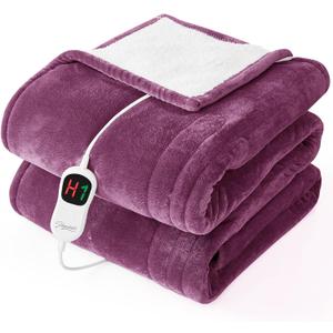 Homemate Electric Heated Blanket Twin - 62"x84" Heating Bed Blankets Throw with 10 Heating Levels 8 Hours Auto Off Fast Heating Over-Heated Protection Ultra Soft Warm Flannel ETL Certified Purple