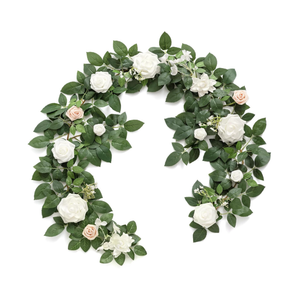 Ling's Moment 5FT White Artificial Flower Garland Fake Rose Green Leaves Floral Garland Arch Flowers Vine for Wedding Party Backdrop Decor Mantel Home Table Centerpieces Window Decorations