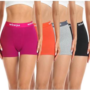 wirarpa Women's Cotton Boxer Briefs Underwear Boy Shorts 3" Inseam 4 Pack (Medium, Black/ Heather Grey/ Orange/ Red)