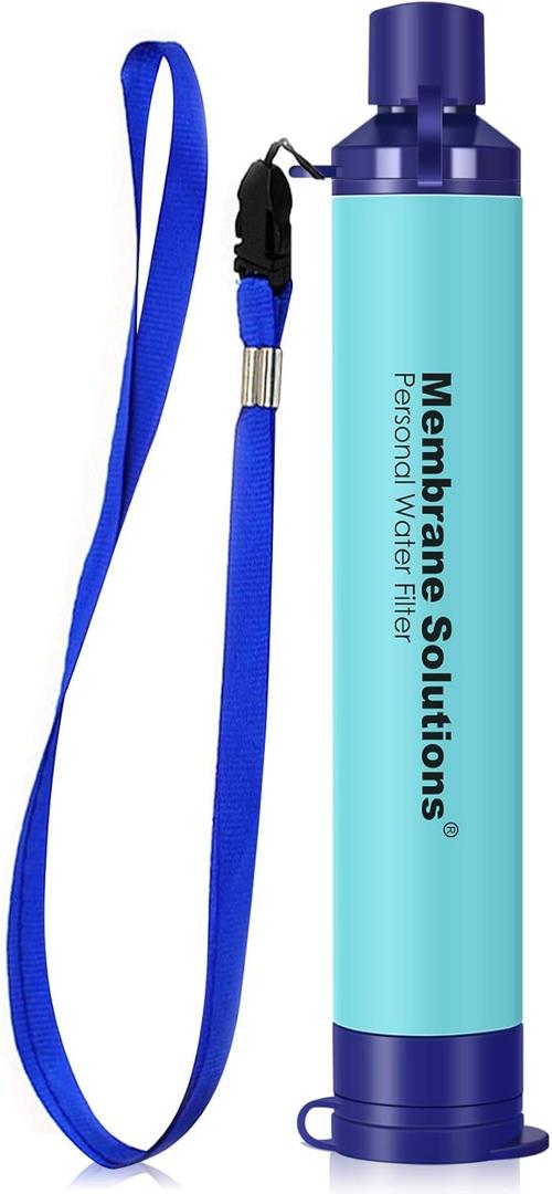 Membrane Solutions Straw Water Filter S1, NSF/ANSI 42&372&401 certificated, Survival Filtration Portable Gear, Emergency Preparedness, Supply for Drinking Hiking Camping Team Family Outing (Blue)