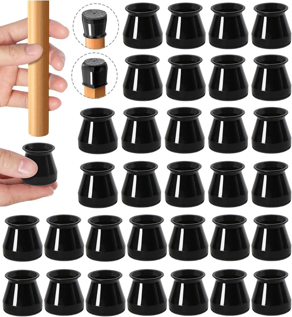 32pcs Black Chair Leg Floor Protectors,Bar stools Leg Protectors Caps,Dining Room Chair Leg Protectors for Hardwood Floors, Chair Leg Covers Silicone Felt Furniture Pads (Small fit: 0.9'' - 1.29'') (Universal Small, Black-32pcs)