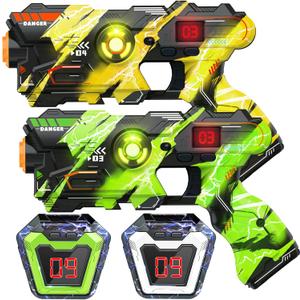 Laser Tag Guns Set of 2 with Digital LED Score Display Vests Laser Tag Cool Outdoor Toys for Kids Ages 8 9 10 11 12+ Boys Girls Children Teens Adults Birthday Gifts Toys Christmas Green/Yellow