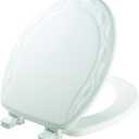 Mayfair Sculptured Ivy Toilet Seat, Easy Clean Hinges with Durable Wood Seat, Made in USA, Round, White