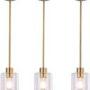 Brass Pendant Lights Kitchen Island - Gold Clear Glass Pendant Light Fixture Multiple Stems Rods 3 Units 12 Inch 3 Units 4 Inch (3 Pack Brass)