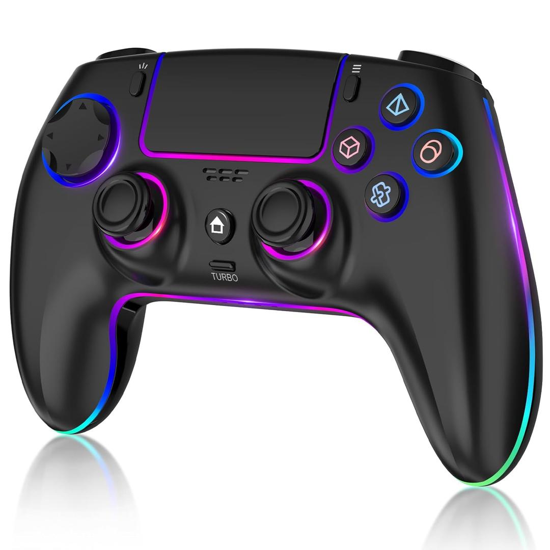 Wireless Controller Compatible with PS-5/Pro/PC/MAC/iOS/Android10/Steam Deck, Gamepad with 7 Colors RGB Lighting/Dual Vibration/Turbo/6 Axis Gyro Sensor/Programmable/Headset Jack/Hall Effect Joystick