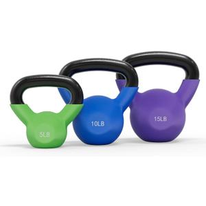 Mikolo Neoprene Coated Cast Iron Kettlebells 5-30LB Set, Solid Weight Set with Wide Grip Handle and Flat Bottom, Ideal for Full Body Strength Training at Home Gym