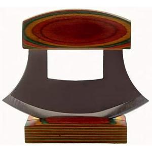 Multi-Colored Exotic Wood Handled Ulu with Stand