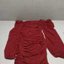 Women Elegant Square Neck Lantern Long Sleeve Mini Ruched Bodycon Dress Stretch Mesh Slim Party Cocktail Dress, S