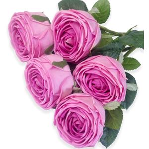 5Pcs Light Pink Real Touch Artificial Silk Flowers with Stems - Lifelike Latex Austin Rose Peony for Wedding Bouquets, Home Decor, DIY Floral Arrangements