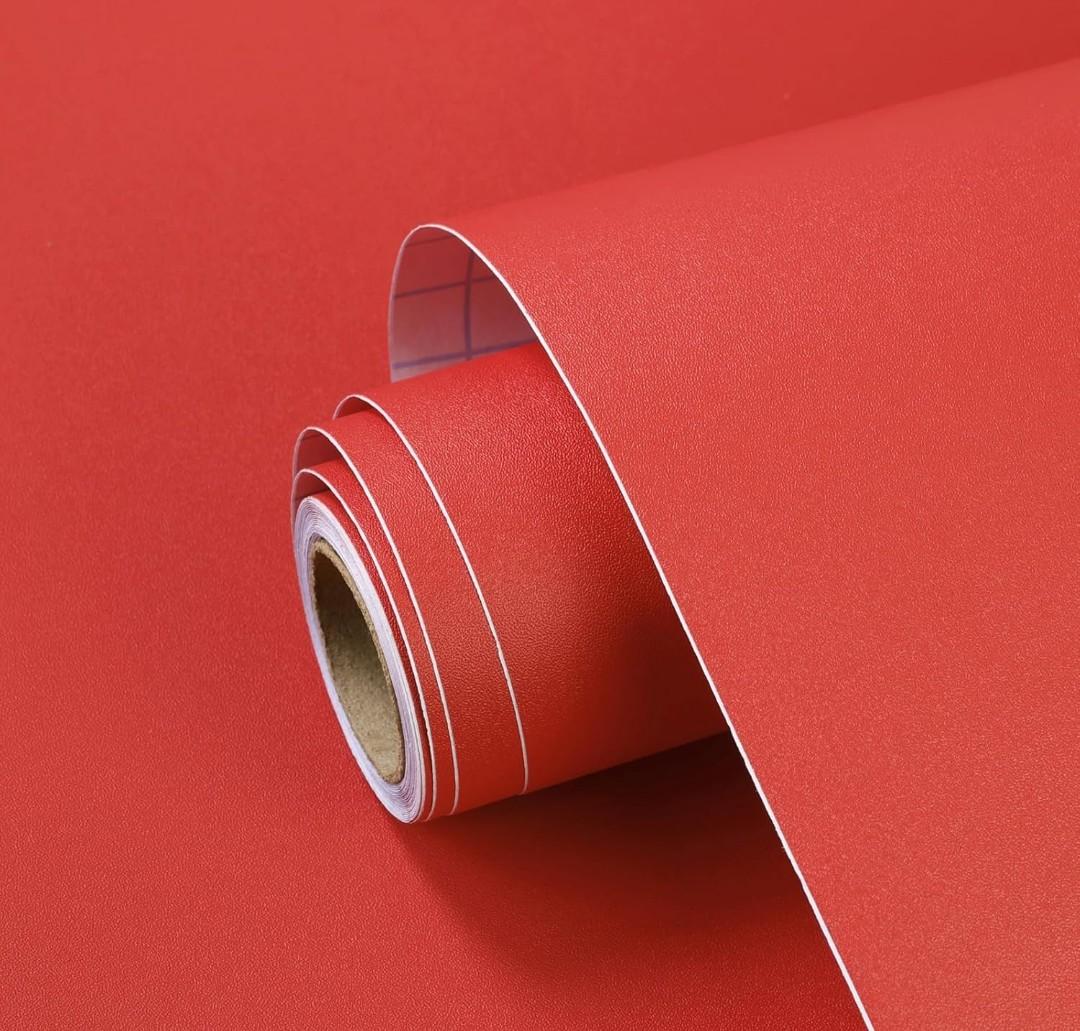 Red Peel and Stick Wallpaper Solid Red Contact Paper A Set of 15.7"x236" Matte Self Adhesive Waterproof Vinyl Roll for Wall Coverings,Cabinets,Countertops,Bedroom,Kitchen