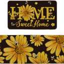 Artoid Mode Black Bee Sunflower Daisy Home Spring Kitchen Mats Set of 2, Summer Home Decor Low-Profile Kitchen Rugs for Floor - 17x29 and 17x47 Inch