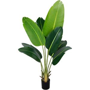 Artificial Bird of Paradise Plant 4Ft Fake Tropical Palm Tree with 8Trunks Faux Banana Leaf Trees in Pot for Home Indoor Outdoor Office Modern Decor Housewarming Gift1Pcs (1pack)