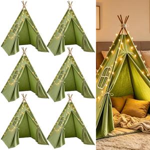 Teepee Tent for Kids,with String Lights,6 Pack(Green), 47x55 inches